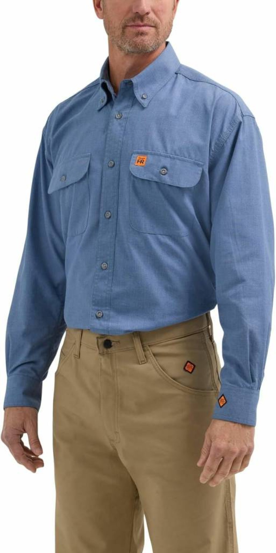 Wrangler Men's Riggs FR Work Shirt - Flame Resistant Safety Workwear with Two Pockets