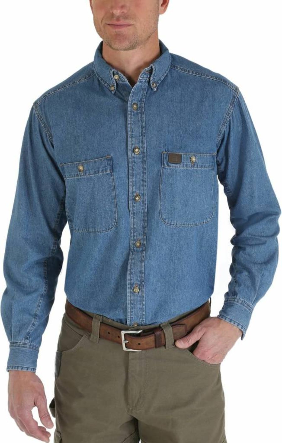 Wrangler Men's Riggs Work Shirt - Durable Long Sleeve Logger Twill Shirt for Workwear