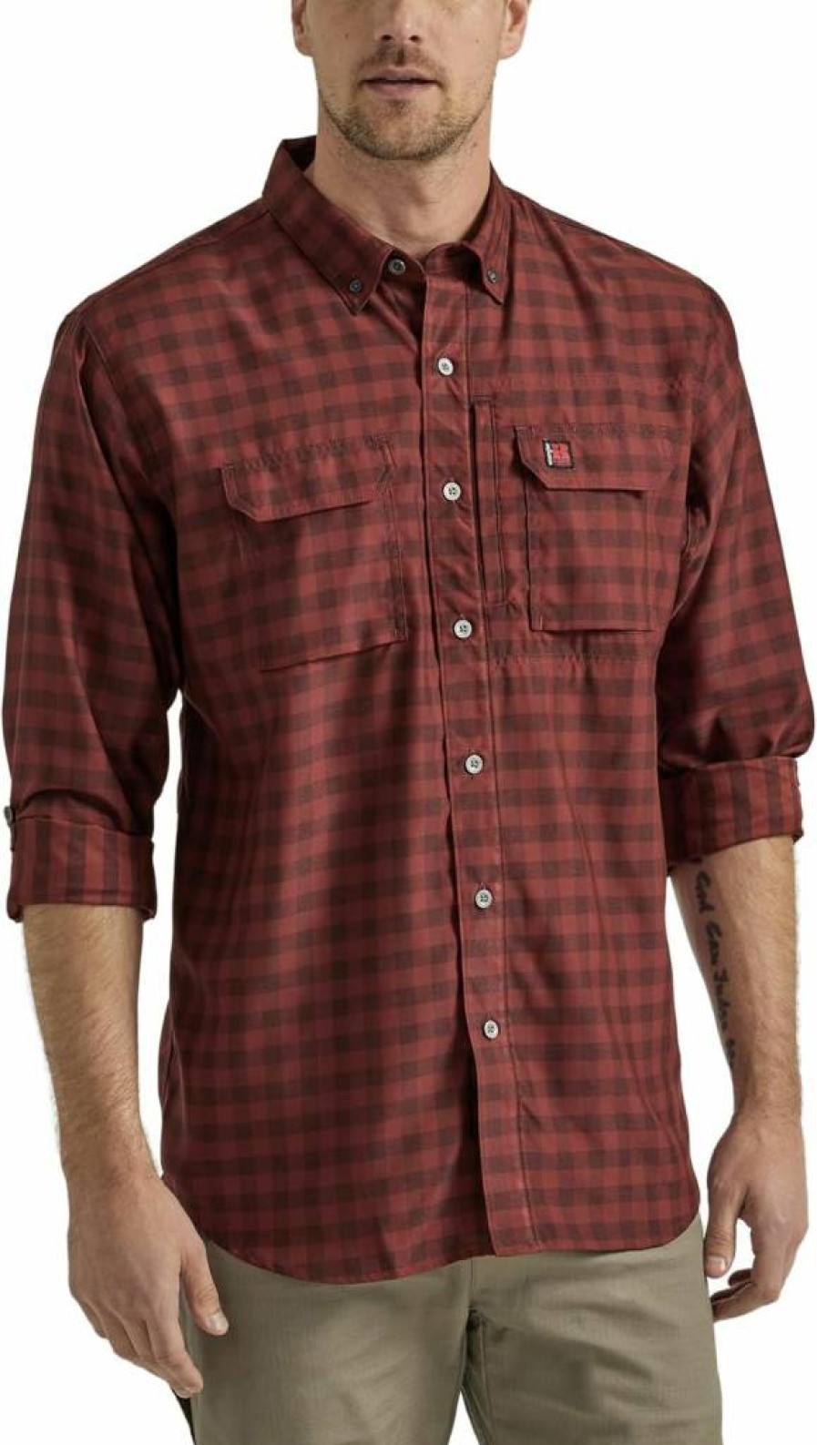 Wrangler Men's Durable Long-Sleeve Work Shirt - Breathable Button-Down Tech Fabric for Comfort & Performance
