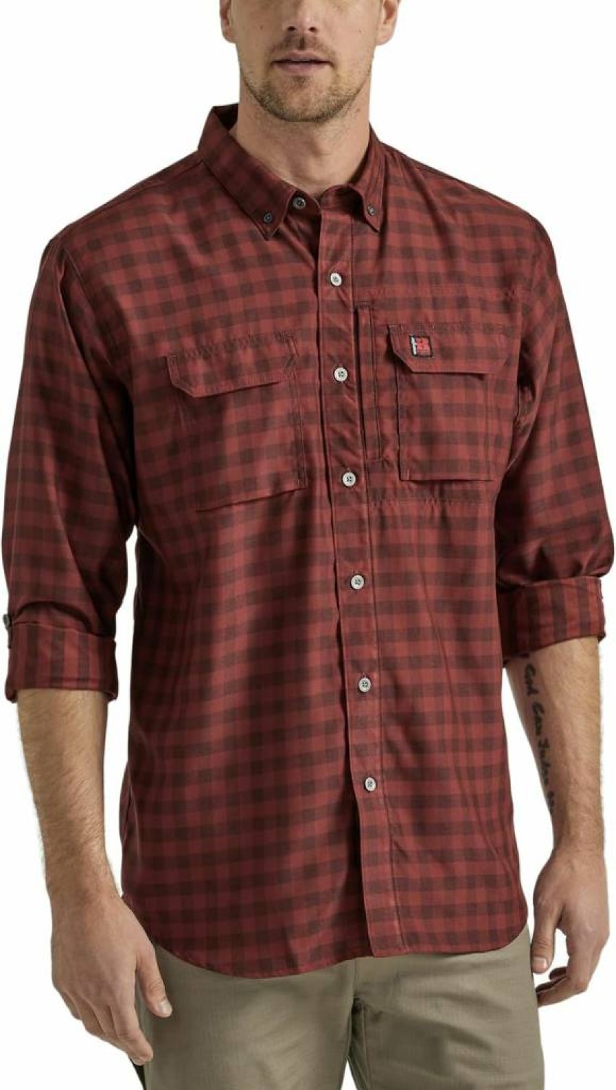 Wrangler Men's Long-Sleeve Work Shirt - Durable Technical Button-Down for Outdoor & Labor