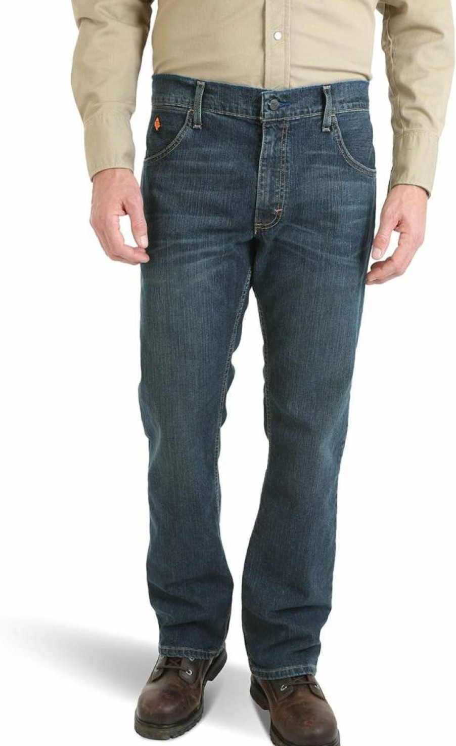 Wrangler Men's Flame-Resistant Retro Slim Fit Bootcut Jeans for Work & Casual Wear