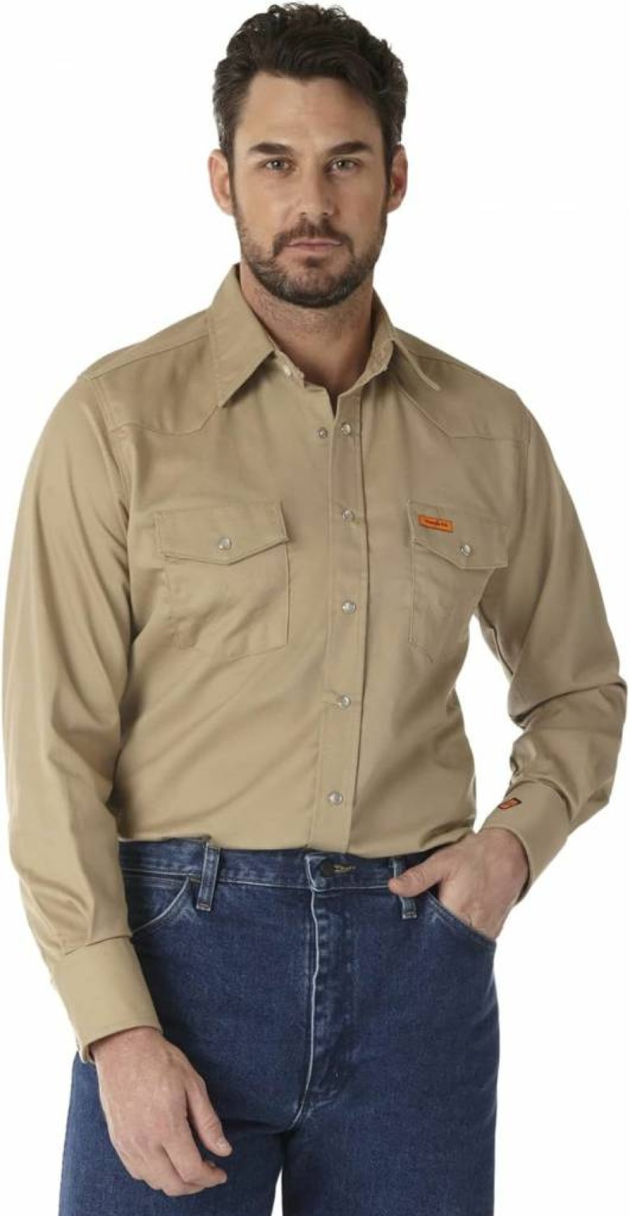 Wrangler Riggs FR Men's Flame Resistant Work Shirt - Long Sleeve Snap Western Pocket Shirt for Men