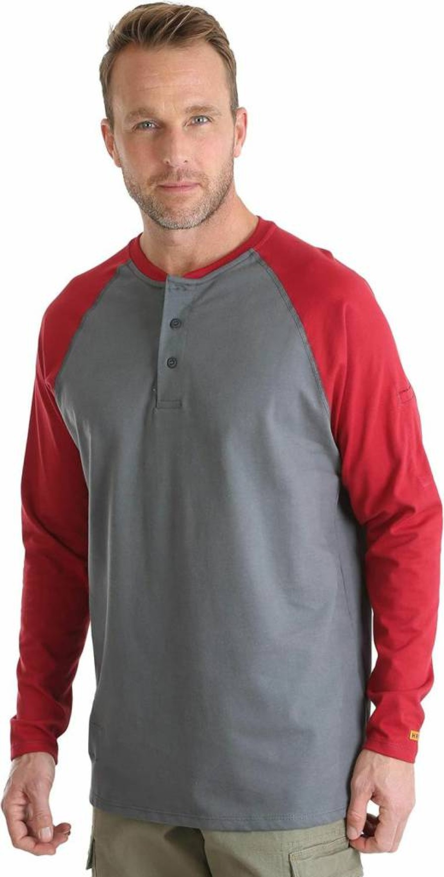 Wrangler Riggs Workwear Men's Performance Knit Baseball Henley Shirt for Durable Comfort