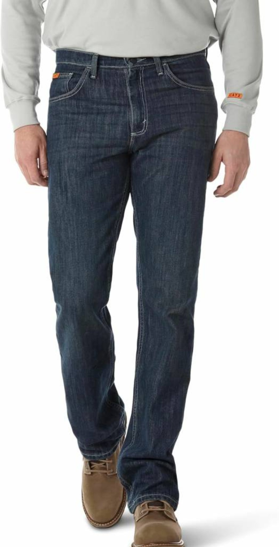 Wrangler Riggs Workwear Men's Flame Resistant Vintage Boot Cut Jeans, Dark Wash Denim, 34W x 36L, Durable Work Pants