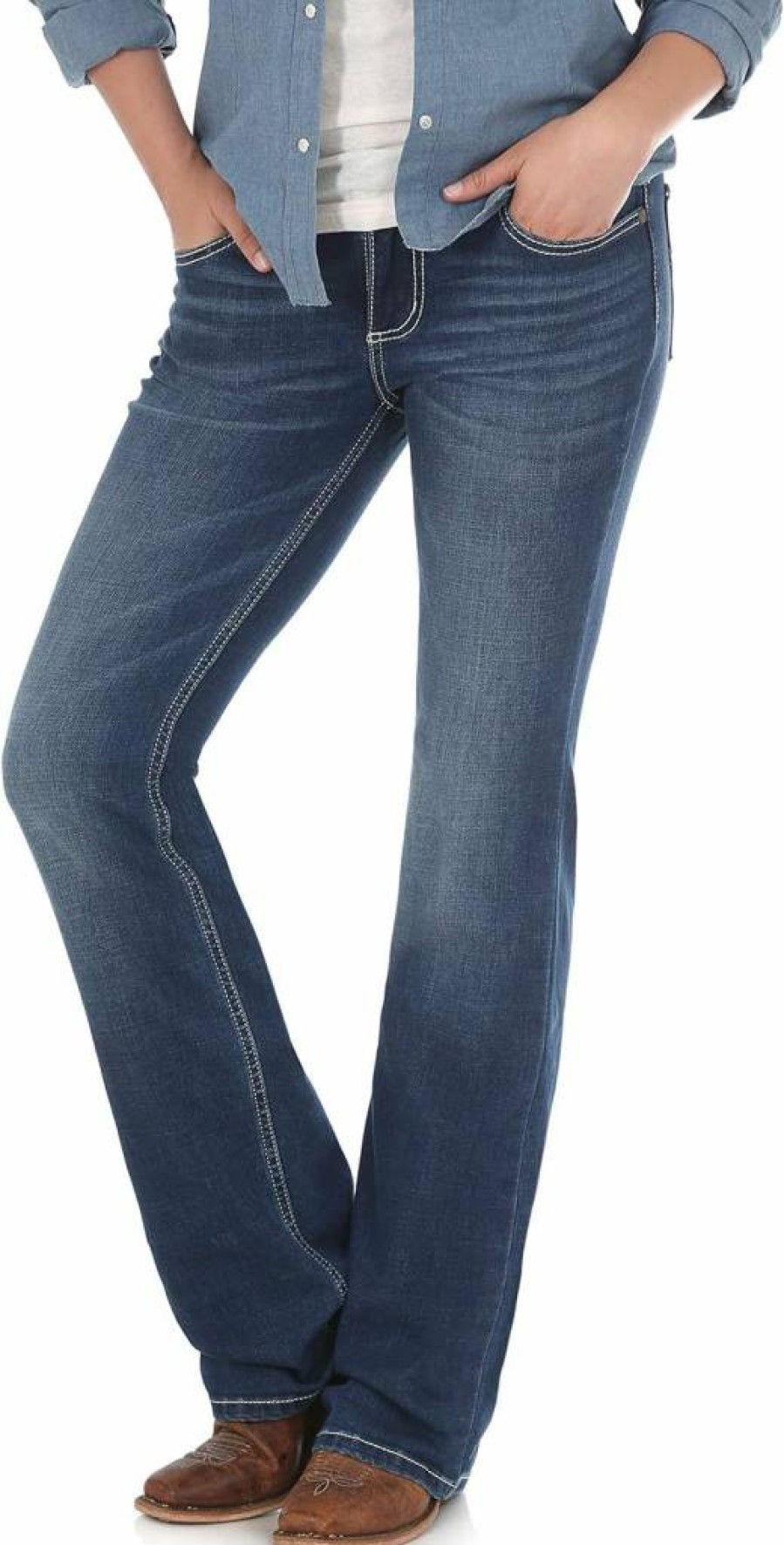 Wrangler Women's Willow Mid Rise Boot Cut Riding Jeans for Ultimate Comfort & Performance