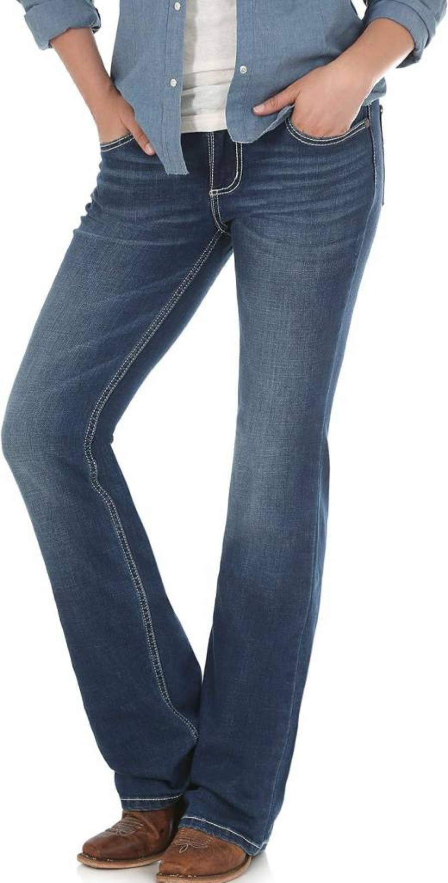 Wrangler Women's Willow Boot Cut Riding Jeans - Mid Rise Performance Waist Ultimate Comfort Denim Pants