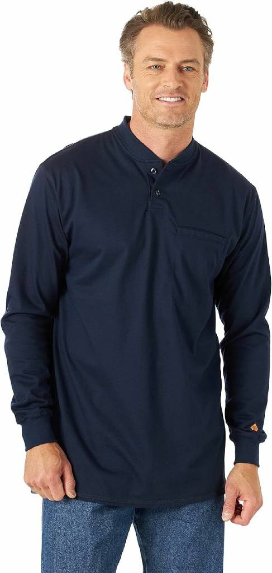 Wrangler Men's Flame Resistant Henley Long Sleeve Shirt - Durable Workwear Top for Safety & Comfort