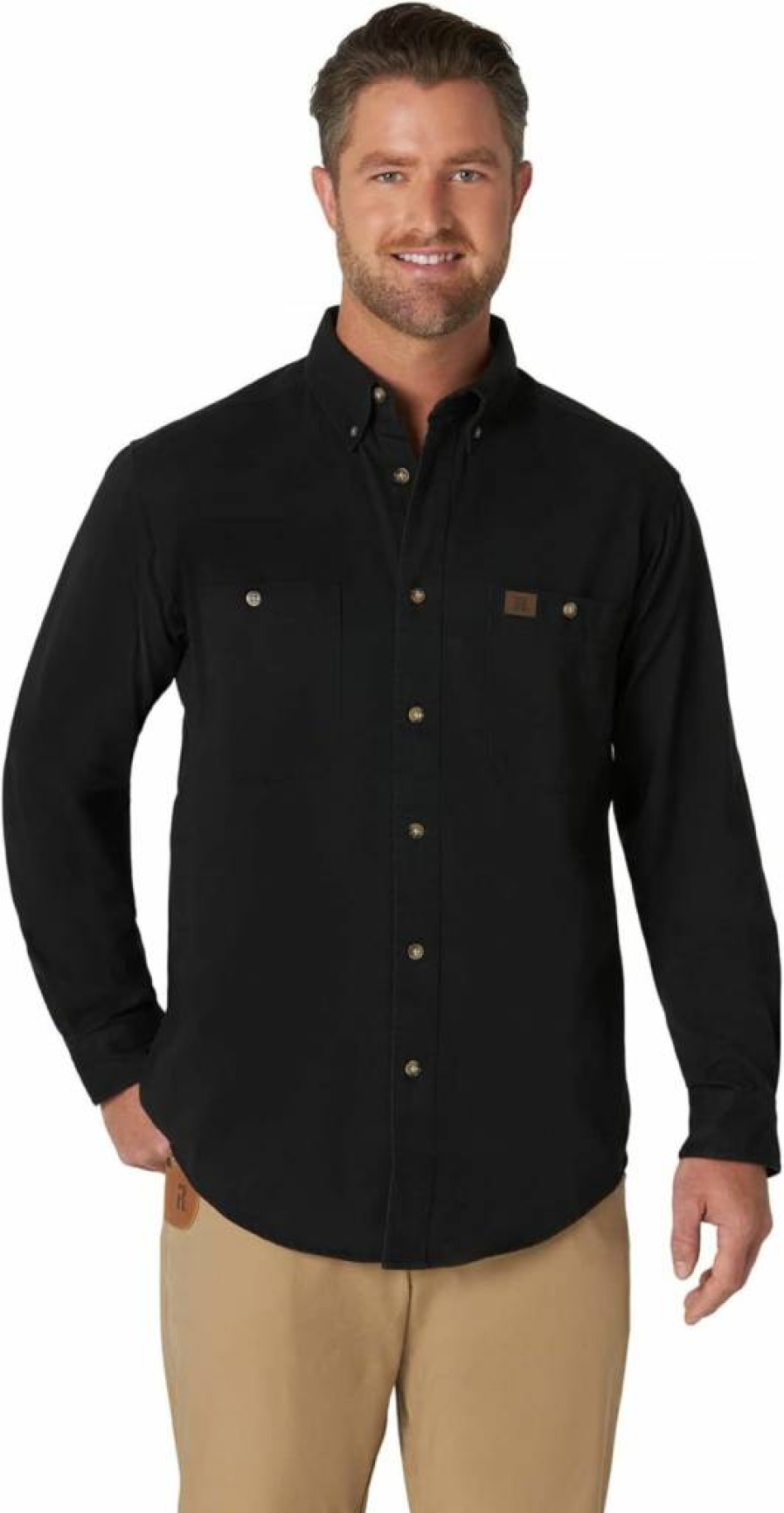 Wrangler Riggs Workwear Men's Long Sleeve Twill Button-Down Work Shirt - Durable Logger Shirt, Black, X-Large Tall (US)