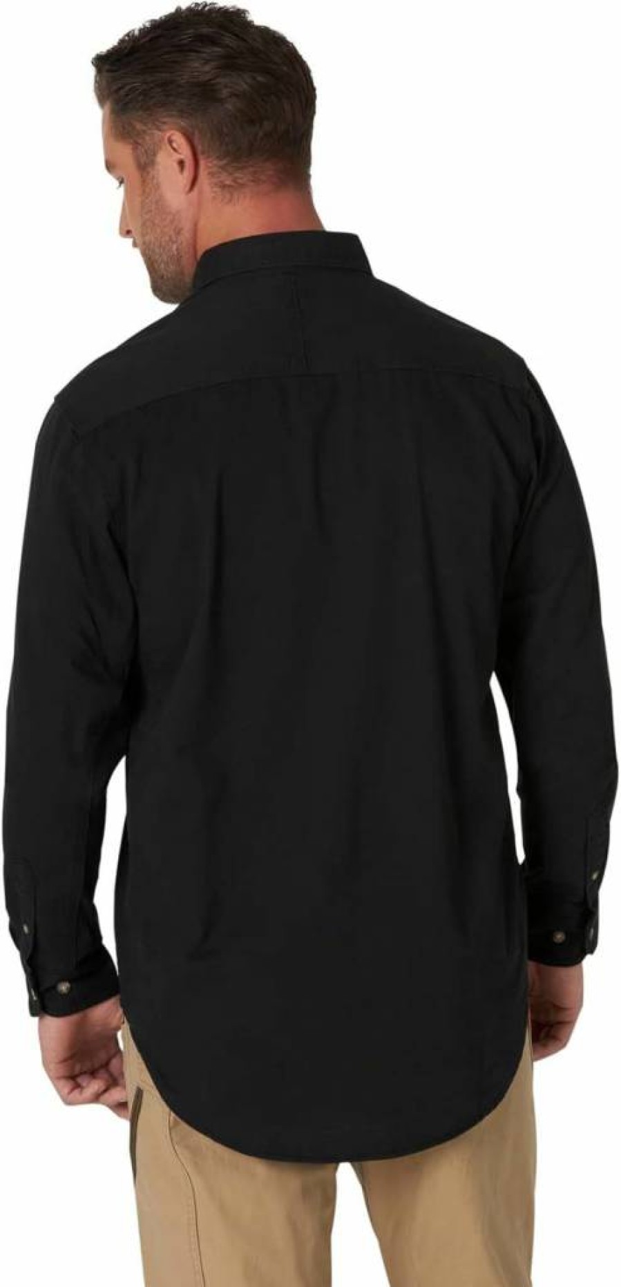 Wrangler Riggs Workwear Men's Long Sleeve Twill Button-Down Work Shirt - Durable Logger Shirt, Black, X-Large Tall (US)