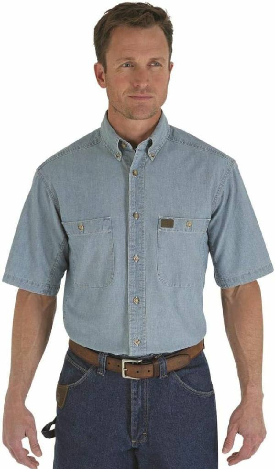 Wrangler Men's Classic Chambray Work Shirt - Durable Casual Button-Up Shirt for Men